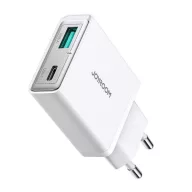   JOYROOM hálózati töltő USB+Type-C aljzat 20W, vékony, FEHÉR