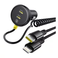   BASEUS autós töltő 2 Type-C aljzat 27W, PD gyorstöltő + fix spirál Type-C - lightning kábel, FEKETE