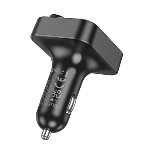 HOCO E85 bluetooth FM transmitter autós töltő 2 USB+Type-C aljzat v5.4, LED kijelző, FEKETE
