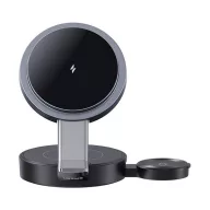   Apple Watch Ultra 3 49mm / Series 11 46mm / Series 11 42mm USAMS asztali töltő 3in1 15W, Apple Watch töltő, FEKETE