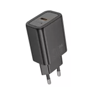   HOCO N63 hálózati töltő USB+Type-C aljzat 30W, PD gyorstöltő 3.0, FEKETE