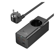   HOCO NS9 hálózati elosztó AC+USB+3 Type-C aljzat 67W, PD gyorstöltő 3.0 + 200cm tápkábel, FEKETE