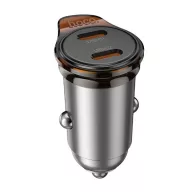   HOCO NZ16B autós töltő 2 Type-C aljzat 45W, PD gyorstöltő 3.0, SÖTÉTSZÜRKE