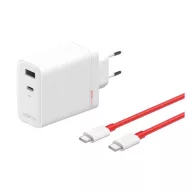   ONEPLUS SUPERVOOC hálózati töltő USB+Type-C aljzat 120W, PD gyorstöltő + Type-C kábel, FEHÉR