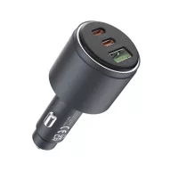   DEVIA EXTREME METAL autós töltő USB+2 Type-C aljzat 65W, PD gyorstöltő 3.0, FEKETE
