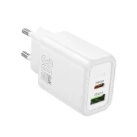   HOCO N63 hálózati töltő USB+Type-C aljzat 30W, PD gyorstöltő 3.0, FEHÉR