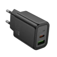   HOCO N61 hálózati töltő USB+Type-C aljzat 20W, PD gyorstöltő 3.0, FEKETE