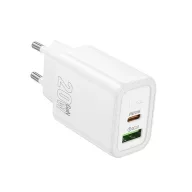   HOCO N61 hálózati töltő USB+Type-C aljzat 20W, PD gyorstöltő 3.0, FEHÉR