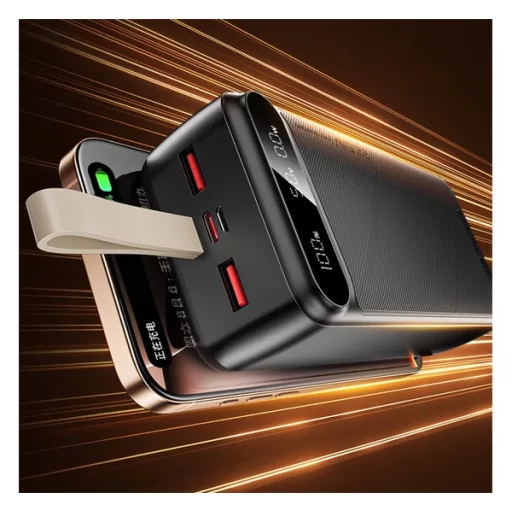 AWEI PA-12 vésztöltő 2 USB+Type-C aljzat 30000mAh, LED kijelző, FEKETE