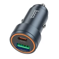   HOCO Z57A autós töltő Type-C+USB aljzat 30W, PD gyorstöltő 3.0, SÖTÉTSZÜRKE