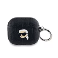   KARL LAGERFELD PU EMBOSSED KARL HEAD szilikon tok ütésállóság, karabíner, FEKETE Apple AirPods 3