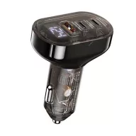   REMAX CYBO autós töltő USB+2 Type-C aljzat 72W, átlátszó, FEKETE