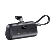   REMAX CAPSULE vésztöltő Type-C aljzat 5000mAh, LED kijelző + fix Type-C kábel, FEKETE