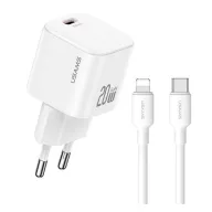   USAMS JO hálózati töltő Type-C aljzat 20W, PD gyorstöltő + lightning kábel, FEHÉR