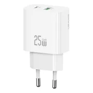   USAMS T65 hálózati töltő USB+Type-C aljzat 25W, PD gyorstöltő, FEHÉR