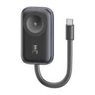   USAMS vésztöltő 1200mAh, LED jelzés + fix Type-C kábel, FEKETE