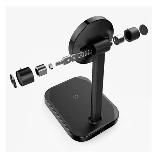 SPIGEN ARCFIELD asztali töltőállvány 2in1 15W, Qi2, FEKETE