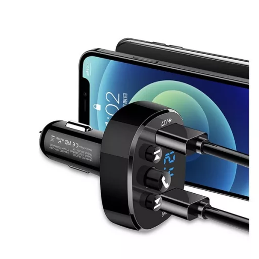 XO BCC02 bluetooth FM transmitter autós töltő 2 USB aljzat (v5.0, 15W, gyorstöltő, LED kijelző) FEKETE