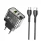 HOCO N34 hálózati töltő USB+Type-C aljzat 20W, PD gyorstöltő 3.0 + Type-C kábel, ÁTLÁTSZÓ