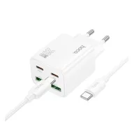   HOCO N55 hálózati töltő 2 USB+2 Type-C aljzat 20W, PD gyorstöltő 3.0 + Type-C kábel, FEHÉR