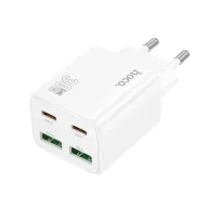   HOCO N56 hálózati töltő 2 USB+2 Type-C aljzat 30W, PD gyorstöltő 3.0, FEHÉR