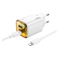   HOCO N52 hálózati töltő 2 USB+2 Type-C aljzat 20W, PD gyorstöltő 3.0 + lightning kábel, FEHÉR