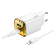   HOCO N52 hálózati töltő USB+Type-C aljzat 20W, PD gyorstöltő 3.0 + Type-C kábel, FEHÉR