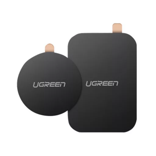 UGREEN LP123 öntapadós fémlap 2db mágneses autós tartóhoz ideális, négyzet + kör alakú, FEKETE