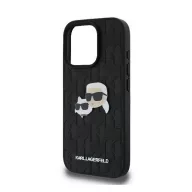   KARL LAGERFELD MONOGRAM KARL & CHOUPETTE HEAD PIN szilikon telefonvédő ütésállóság, bőr hatású hátlap, FEKETE