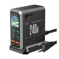   BLITZWOLF hálózati töltő állomás 2 USB+4 Type-C aljzat 240W, LED kijelző, FEKETE