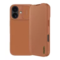   iPhone 17 NILLKIN QIN PRO tok álló, bőr hatású FLIP, kameravédő, VILÁGOSBARNA