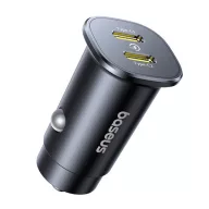   BASEUS GOTRIP autós töltő 2 Type-C aljzat 30W, PD gyorstöltő, FEKETE