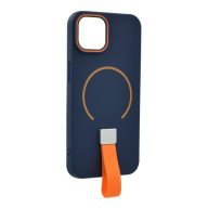   Szilikon telefonvédő (mikrofiber plüss belső, kameravédő, ujjra húzható pánt, MagSafe) SÖTÉTKÉK