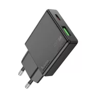   HOCO N38 hálózati töltő USB+Type-C aljzat 20W, vékony, FEKETE