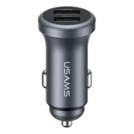   USAMS CC320 autós töltő 2 USB aljzat 12W, PD gyorstöltő, SÖTÉTSZÜRKE