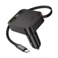   HOCO NZ18 autós töltő USB+Type-C aljzat 65W, PD gyorstöltő 3.0 + fix Type-C kábel, FEKETE