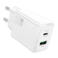   HOCO N71 hálózati töltő USB+Type-C aljzat 30W, PD gyorstöltő 3.0, FEHÉR