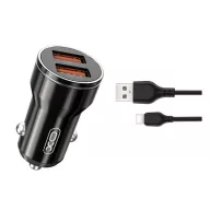   XO CC48 autós töltő 2 USB aljzat 2.4W + Type-C kábel FEKETE
