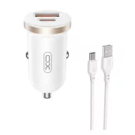   XO CC56 autós töltő USB+Type-C aljzat 30W, PD gyorstöltő + Type-C kábel, FEHÉR