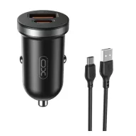   XO CC56 autós töltő USB+Type-C aljzat 30W, PD gyorstöltő + Type-C kábel, FEKETE