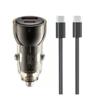   XO CC60 autós töltő USB+Type-C aljzat 60W, PD gyorstöltő + Type-C kábel, FEKETE