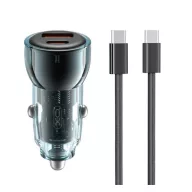   XO CC60 autós töltő USB+Type-C aljzat (60W, PD gyorstöltő + Type-C kábel) SÖTÉTKÉK