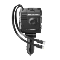   XO CC66 autós töltő USB+Type-C aljzat 104W, PD gyorstöltő + fix Type-C+Lightning kábel, FEKETE