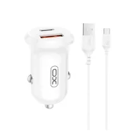   XO CC69 autós töltő USB+Type-C aljzat 30W, PD gyorstöltő + Type-C kábel, FEHÉR