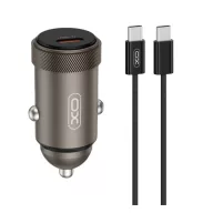   XO CC70 autós töltő Type-C aljzat 30W, PD gyorstöltő + Type-C kábel, FEKETE