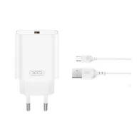   XO CE33 hálózati töltő USB aljzat (18W, gyorstöltő 3.0 + microUSB kábel) FEHÉR