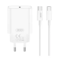   XO CE32 hálózati töltő Type-C aljzat 20W, PD gyorstöltő 3.0 + Type-C kábel, FEHÉR