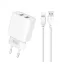 XO CE02C hálózati töltő 2 USB aljzat 10.5W, gyorstöltő + Type-C kábel, FEHÉR