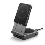 SPIGEN EF302MOQ asztali töltő 2in1 25W, Qi2, FEKETE