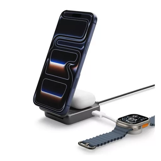 SPIGEN EF302MOQ asztali töltő 2in1 25W, Qi2, FEKETE